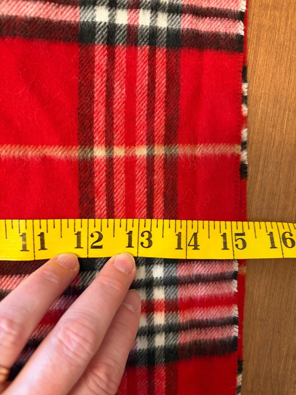 V. FRAAS Red and Black Plaid Fringe Scarf 